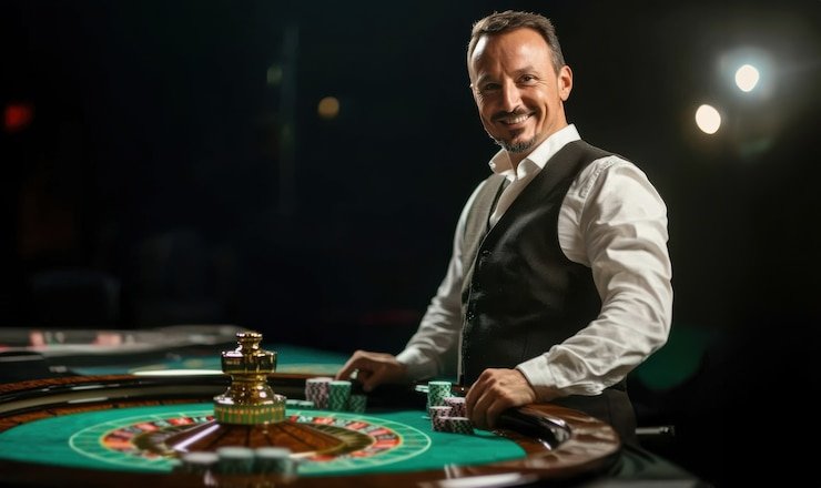 Gambar dealer live casino sedang melayani pemain secara interaktif